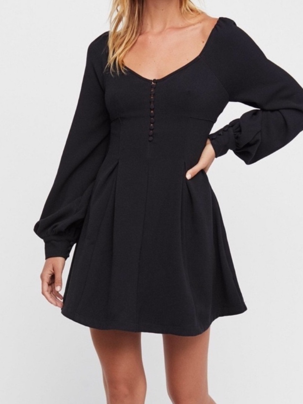 Free People Eat Your Heart Out Mini Dress Long Sleeve Black 6